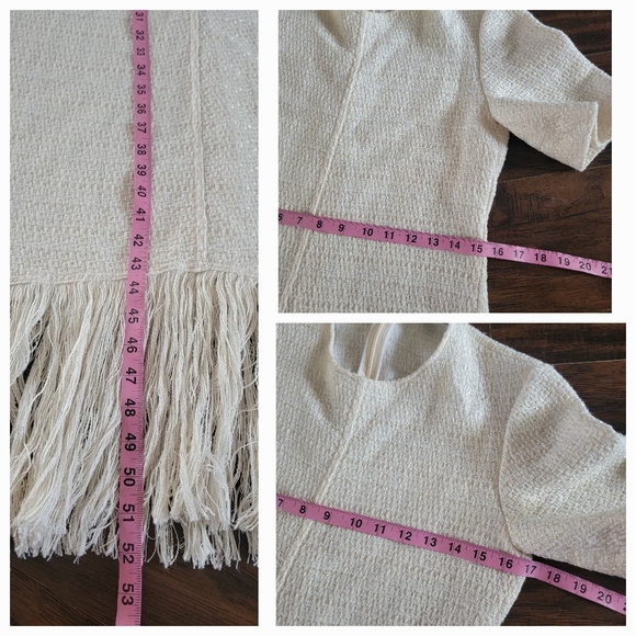 ZARA Ivory Tweed Textured Fringe‎ Trim Maxi Dress Size Small - Picture 15 of 16